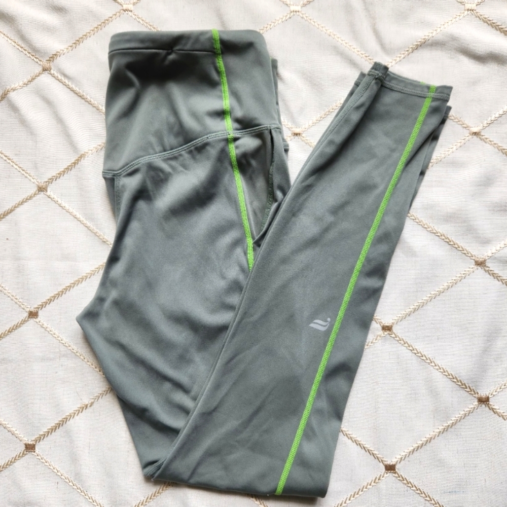 Fabletics Green High‎ Waisted Leggings Large PowerHold Yoga Workout Athleisure
